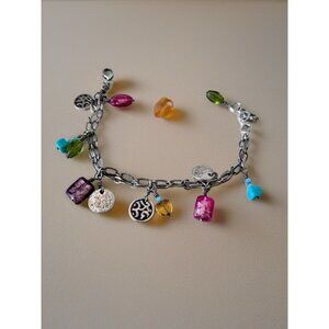 BRIGHTON 'Barbados' Charm Bracelet Multi-Color German & Czech Glass Beads Silver